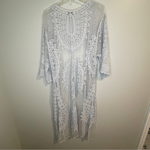 Rachel Zoe Sheer Lacey Long Open Front Kimono Grey One Size - Picture 2 of 7